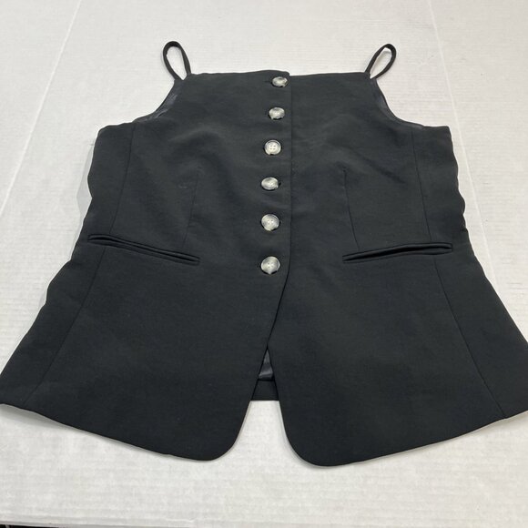 Christian Lacroix Top Womens 8 Black Crepe Strappy Vest Button Front Classic - Picture 3 of 10